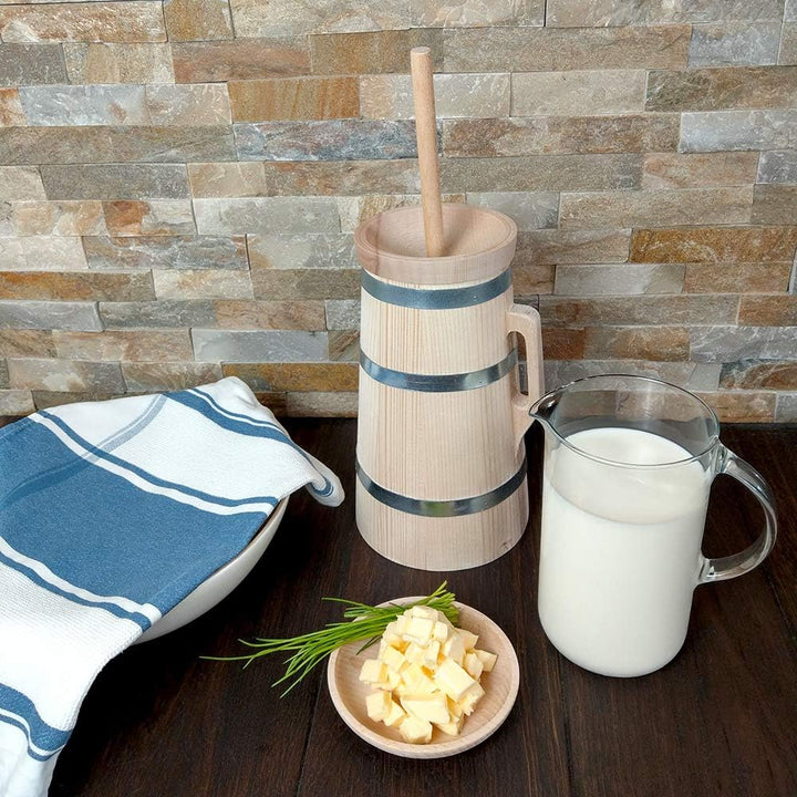 Hofmeister Holzwaren 2X Butterfass aus Holz, für 3 Liter Sahne, Butter selber Machen, authentische B