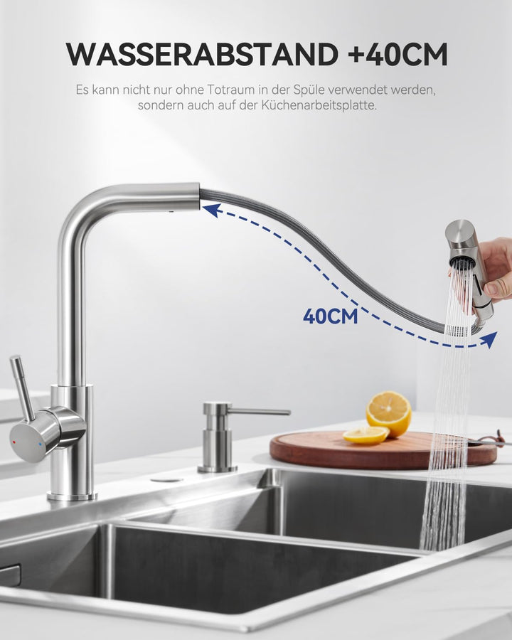 Wasserhahn Küche Ausziehbar, Hochdruck Küchenarmatur mit Brause | Zwei Wasserstrahlarten, 360° Drehu