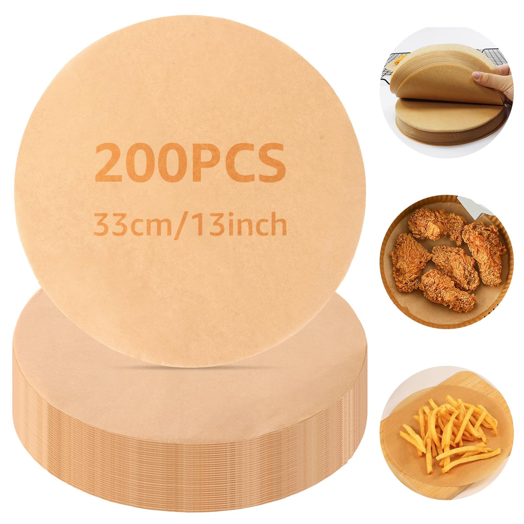 200 Stück Backpapier Rund 33cm für Heissluftfritteuse & Backofen, Ungebleichtes Pergamentpapier Einl