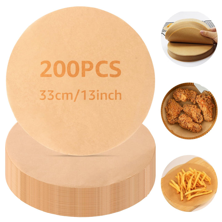 200 Stück Backpapier Rund 33cm für Heissluftfritteuse & Backofen, Ungebleichtes Pergamentpapier Einl