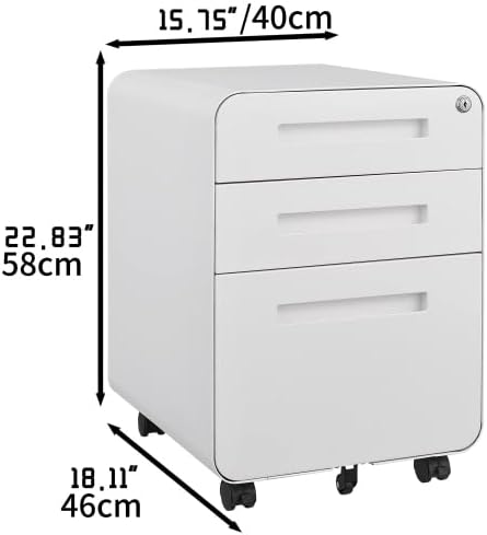 Abschliessbarer Rollcontainer mit 3 Schubladen – Mobiler Aktenschrank aus Metall mit 5 Sicherheitsro