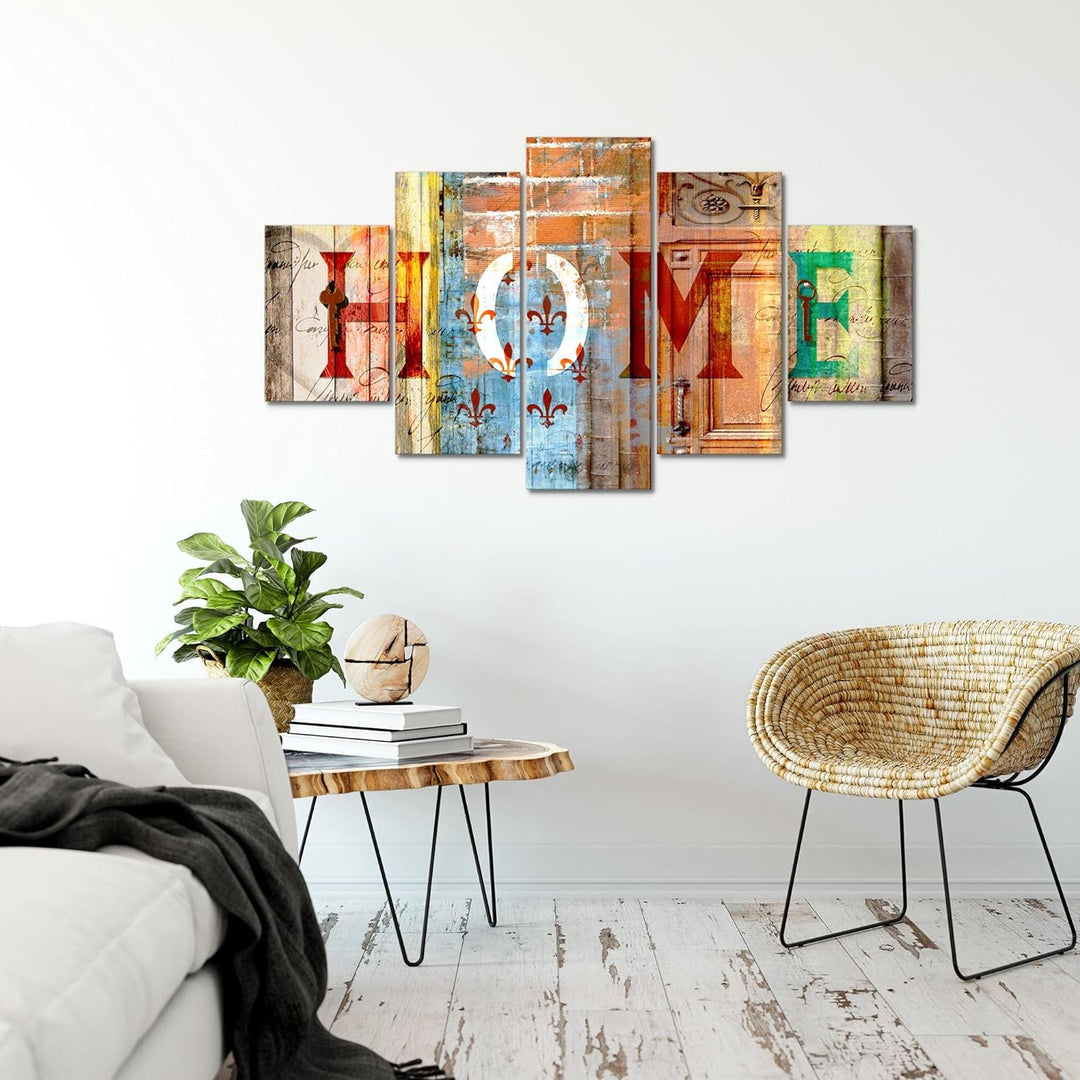 Runa Art Bild Wohnzimmer Home 5 Teilig Vintage Zitat Bunt Wandbilder auf Vlies Leinwand 502853a C 15