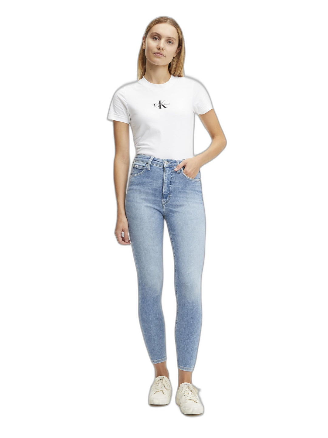 Calvin Klein Jeans Damen Hohe Taille, Super Skinny Knöchel Hose 32 Denim Light, 32 Denim Light