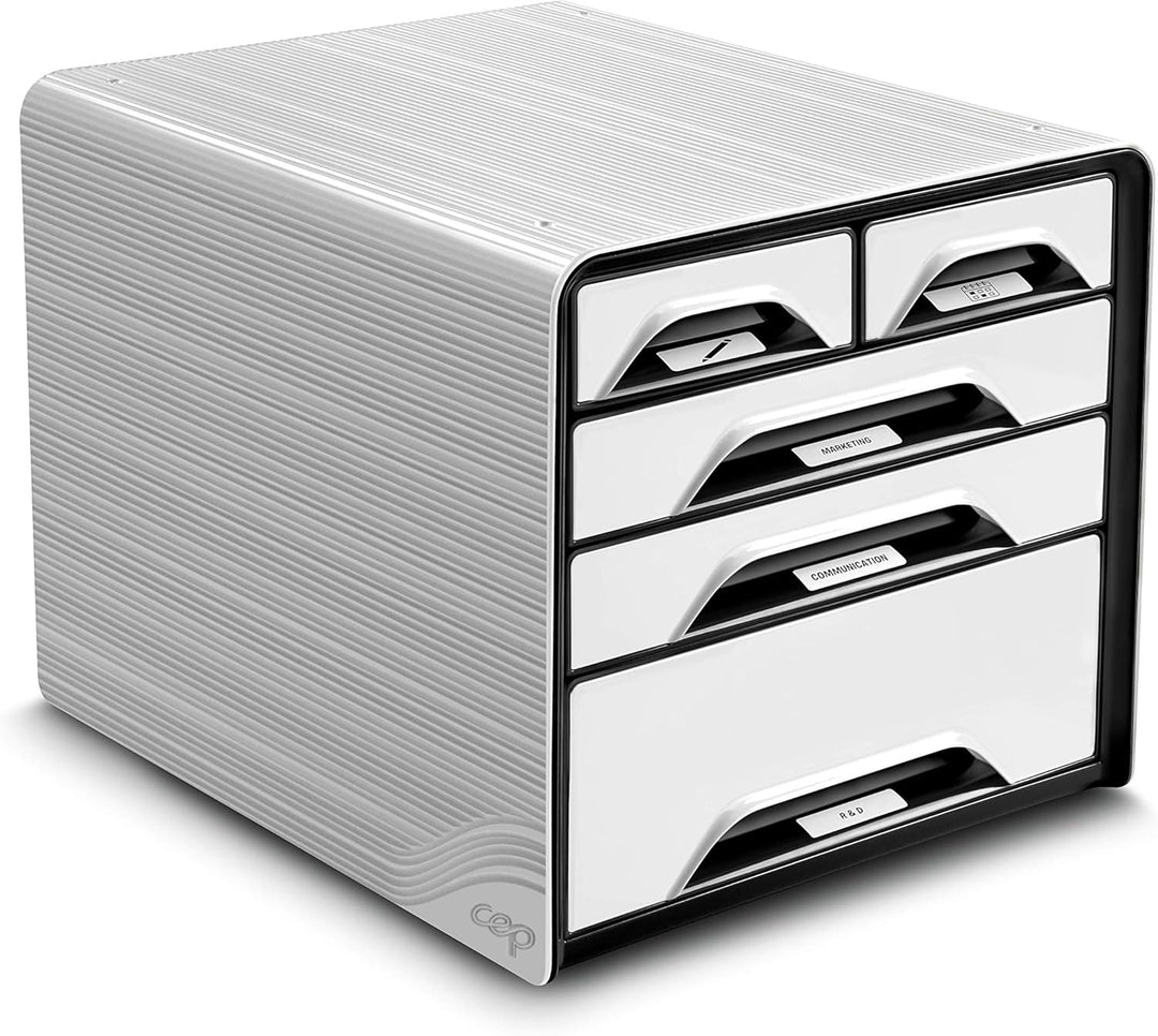 Cep 1072130121 Aktenschrank mit 5 Schubladen, 360 x 288 x 270 mm, Weiss/Schwarz