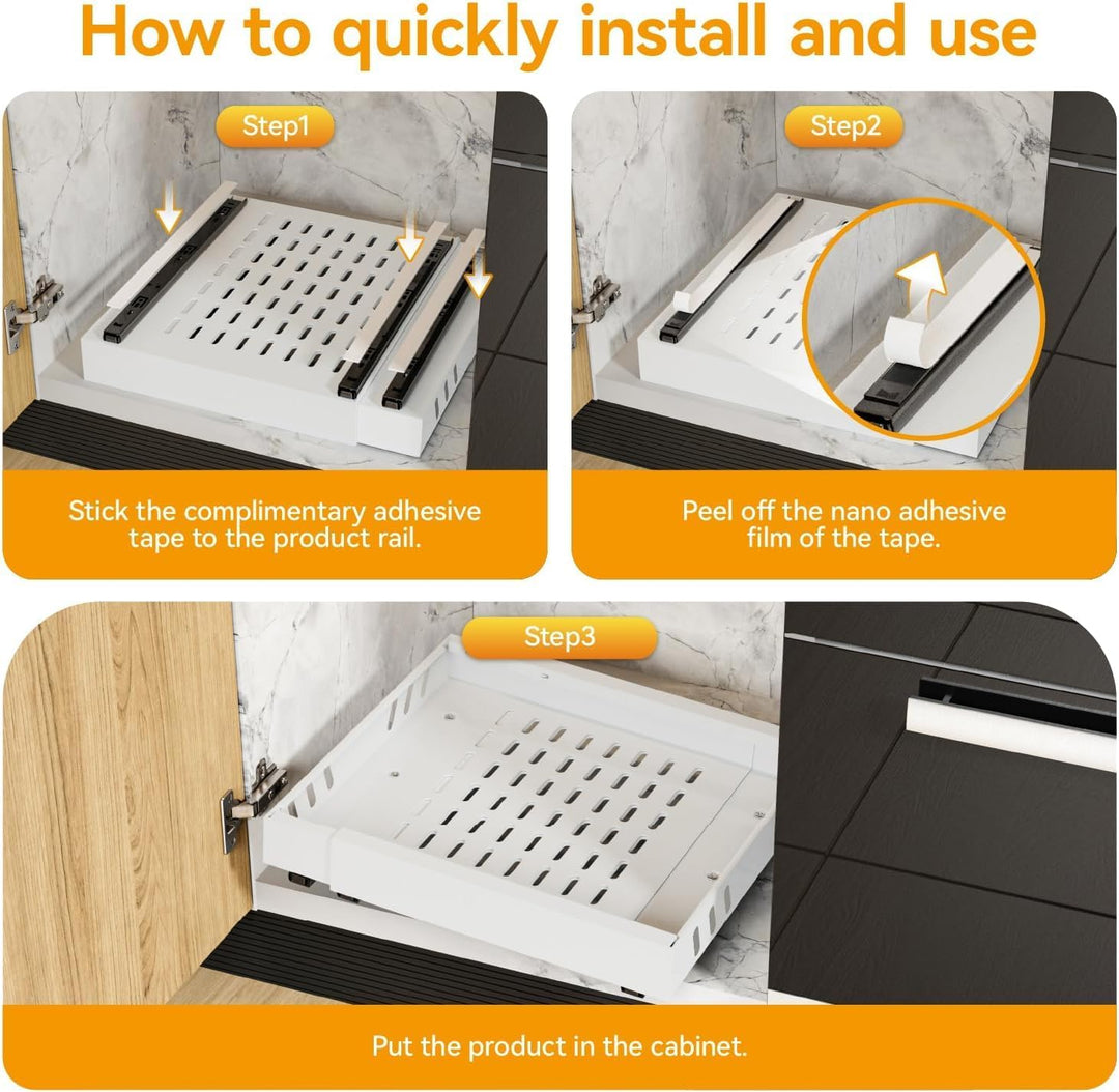2 Pack erweiterbar Pull Out Cabinet Organizer Adhesive, Peel und Stick Slide Out Schubladen für Küch