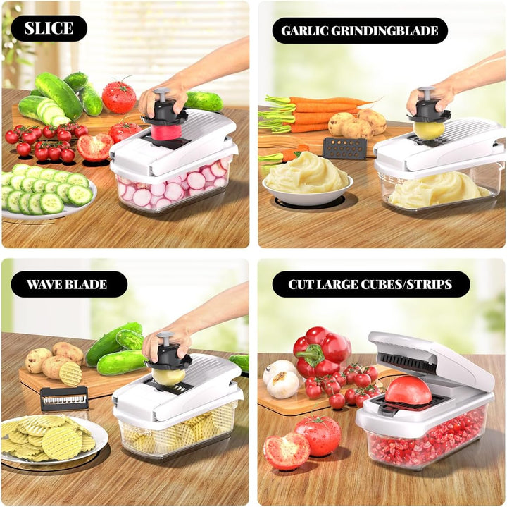 YKNIUFLY 15-in-1 Gemüseschneider Zwiebelschneider, Mandoline Gemüsehobel, Würfel- &amp; Julienne-Schneid