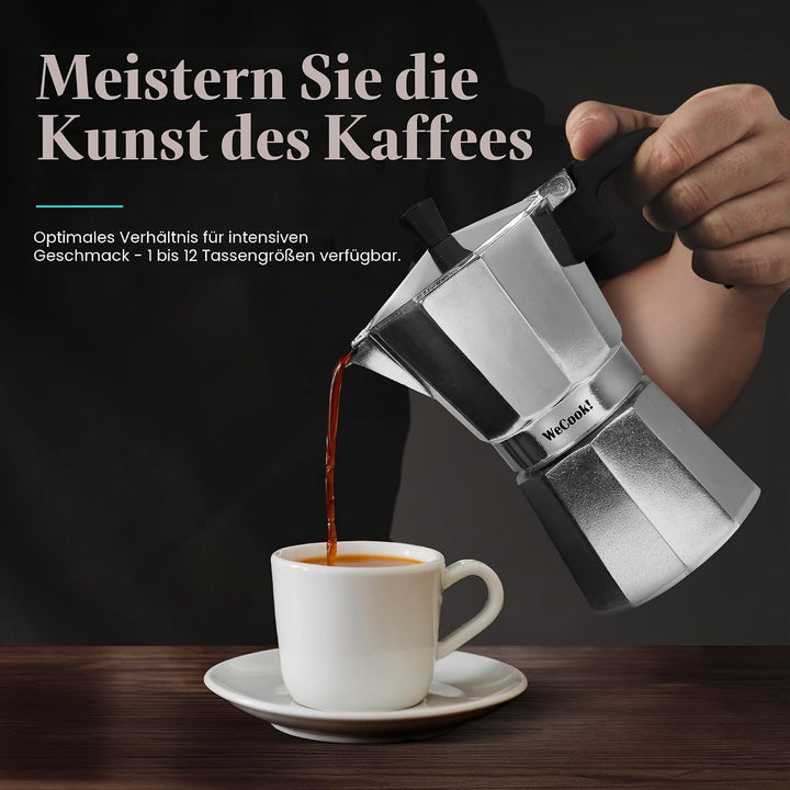 WECOOK! Paola – Espressokocher Aluminium 12 Tassen, 560 ml | Geeignet für Gas-, Elektro- und Glasker