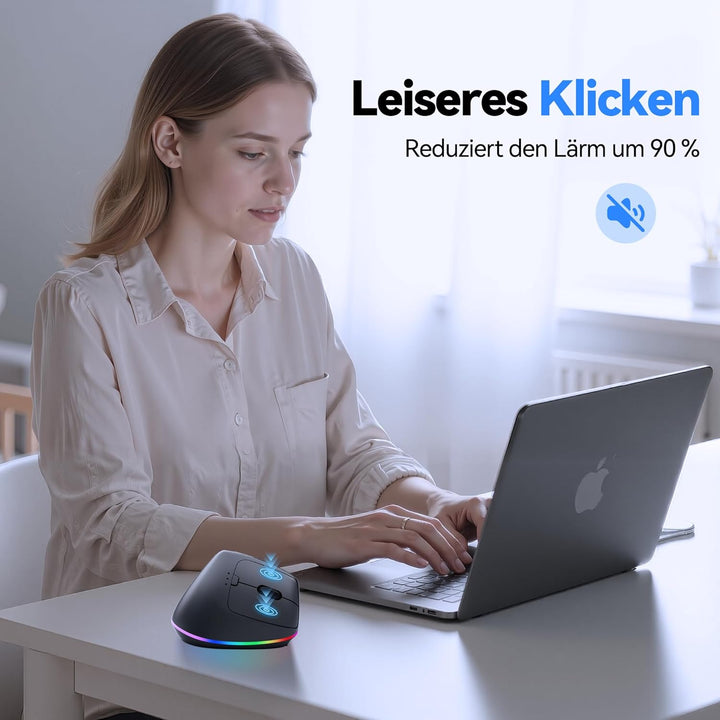 TECKNET Vertikale Ergonomische Kabellos Maus, 2,4 GHz + Bluetooth, Wiederaufladbar Maus mit 4800 DPI