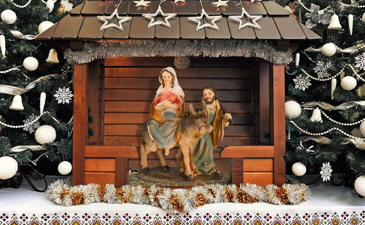 Krippenblock Herbergssuche/Krippenfiguren Maria und Josef auf Esel aus der Suche nach Einer Herberge