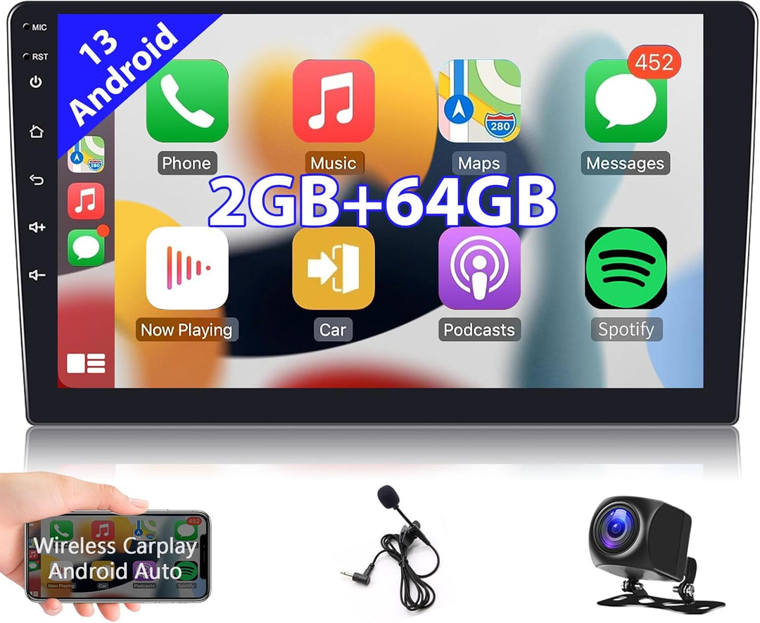 2GB+64GB Autoradio Kabelloses Carplay Android Auto Android 13 Radio mit Navi 9 Zoll Touchscreen 2 Di