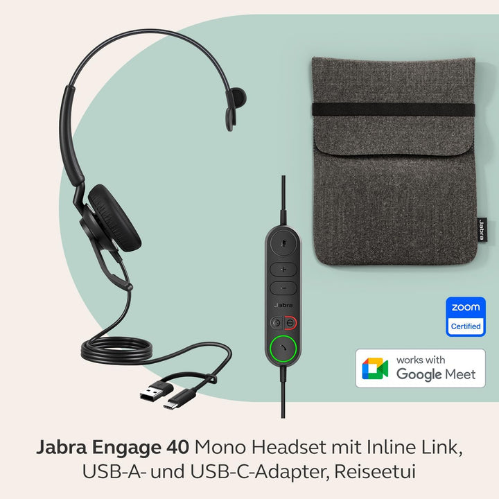 Jabra Engage 40 Telefon On Ear Headset kabelgebunden Mono Schwarz Mikrofon-Rauschunterdrückung, Nois