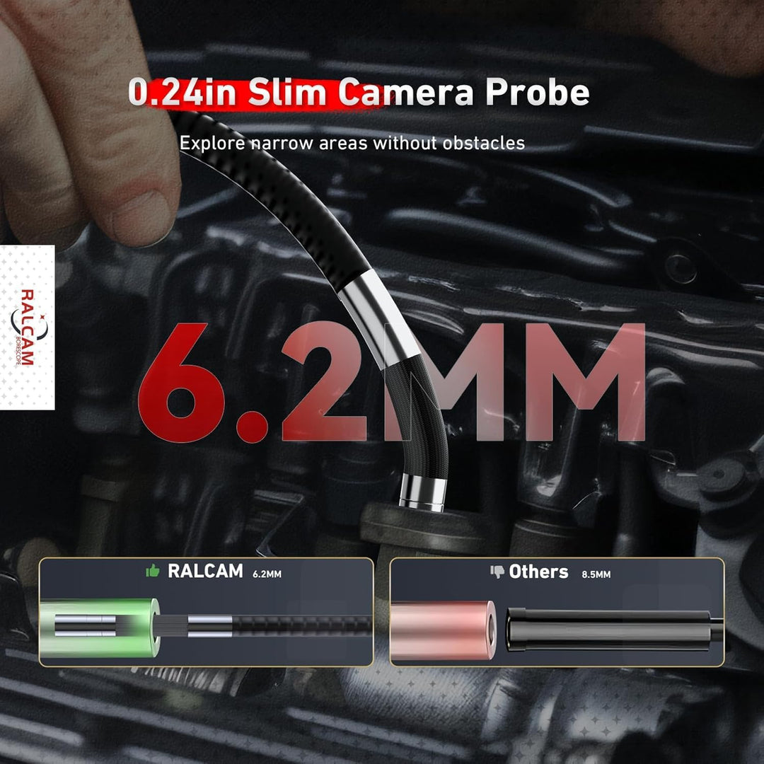 Ralcam Endoskopkamera 6,2mm Endoscope Camera - Endoskop 360° Inspektionskamera mit Licht 5,0" HD 128