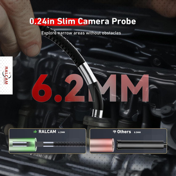 Ralcam Endoskopkamera 6,2mm Endoscope Camera - Endoskop 360° Inspektionskamera mit Licht 5,0" HD 128