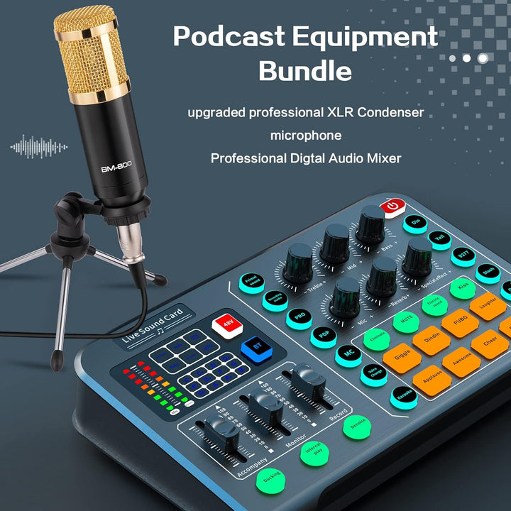 Xisono Kondensatormikrofon Set, Podcast Gerätepaket,BM-800 Mikrofon Kit mit dj Controller, Audio Mix