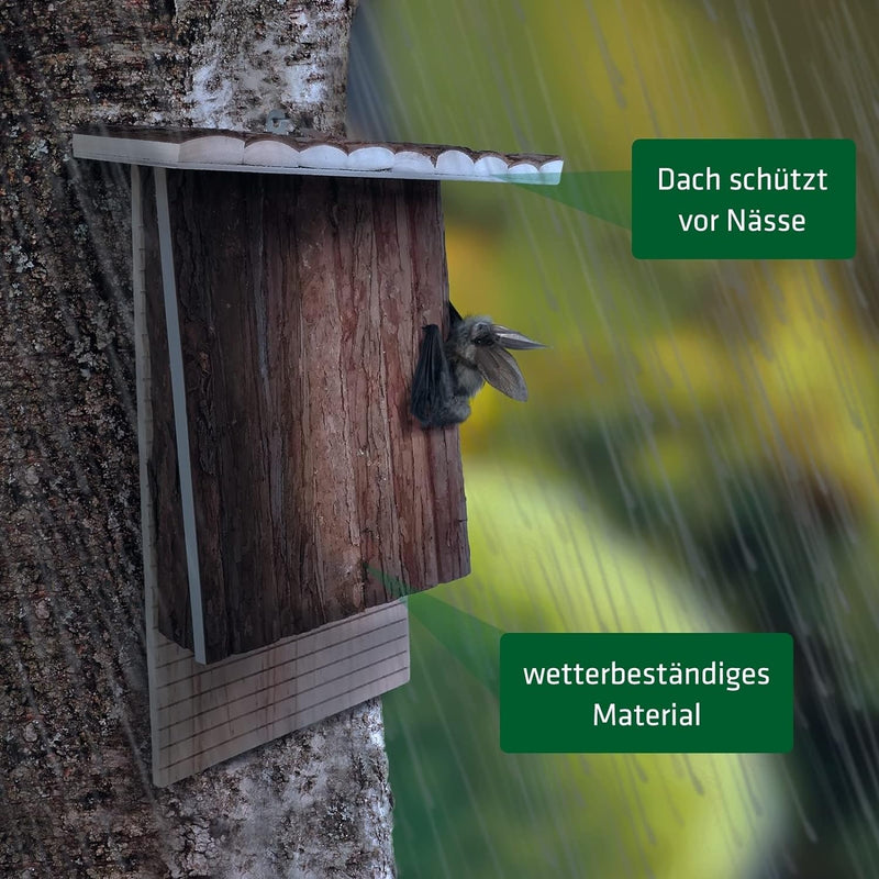 GARDIGO® Fledermauskasten aus naturbelassenem Holz I Wetterfest I Grosser Fledermaus Nistkasten zum