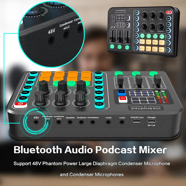 Xisono Kondensatormikrofon Set, Podcast Gerätepaket,BM-800 Mikrofon Kit mit dj Controller, Audio Mix