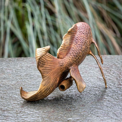 IDYL Bronze-Skulptur Farbige Fisch Fontäne | 11x8x18 cm | Fisch Bronze-Figur handgefertigt | Wetterf