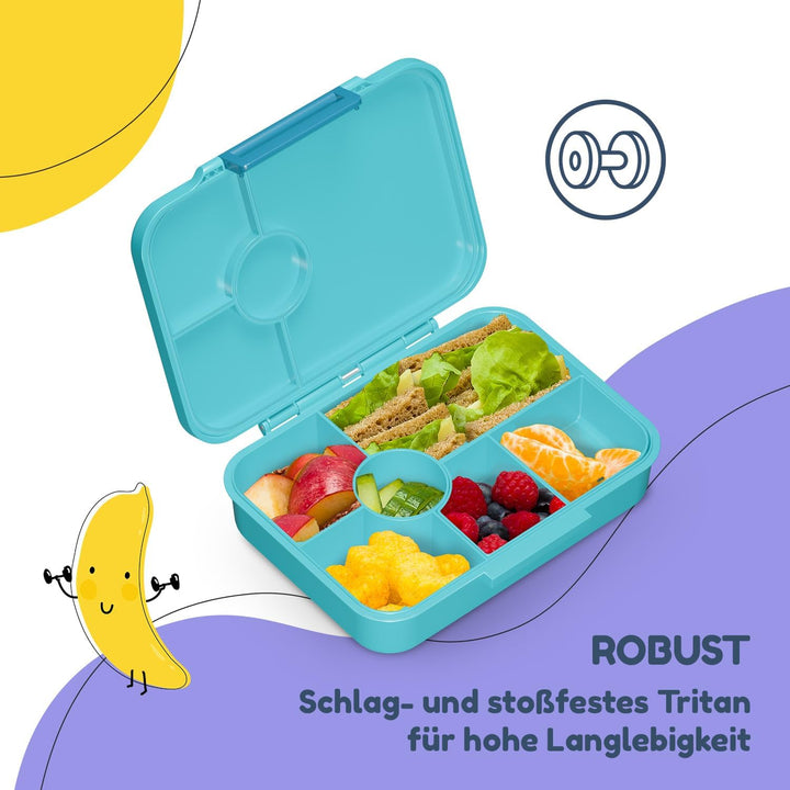 schmatzfatz Lunchbox, Unterteilte Brotdose Kinder, Lunchbox mit Fächern, Bunte Bento-Box für Schule