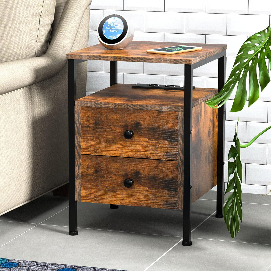 PIPIPOXER Nachttisch mit Steckdose, Nachttisch mit USB Anschlüssen und Steckdosen, Flip Top Beistell