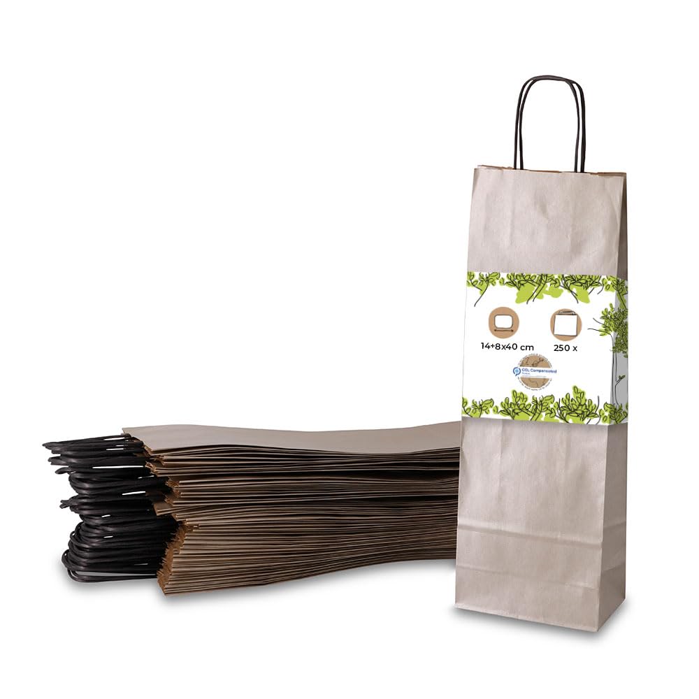 BIOZOYG 250x Flaschentaschen 14 x 8 x 40 cm silber - Weintasche Geschenktüte Flaschen - Flaschentüte