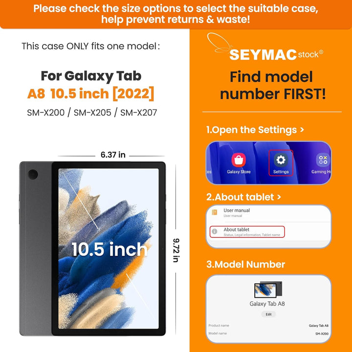 SEYMAC stock Hülle für Samsung Galaxy Tab A8 10,5 Zoll mit Bildschirmschutz Stifthalter [360 Drehbar