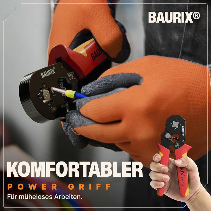 BAURIX® Crimpzange Set mit 1800 Aderendhülsen Set und Abisolierzange I Aderendhülsenzange selbsteins