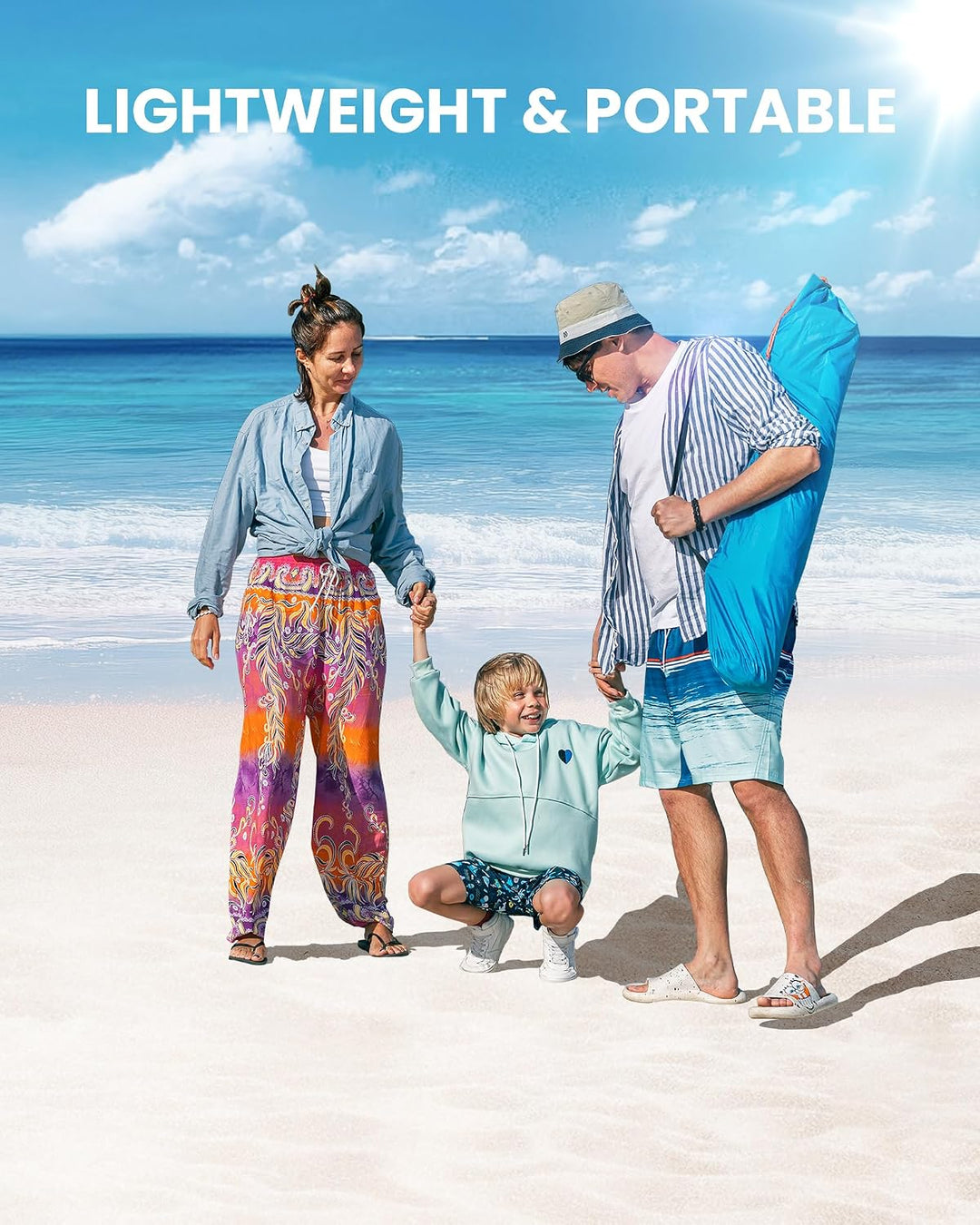 OutdoorMaster Pop-Up-Strandzelt für 3–4 Personen, Grösse XL, einfacher Aufbau, tragbarer Strandschat