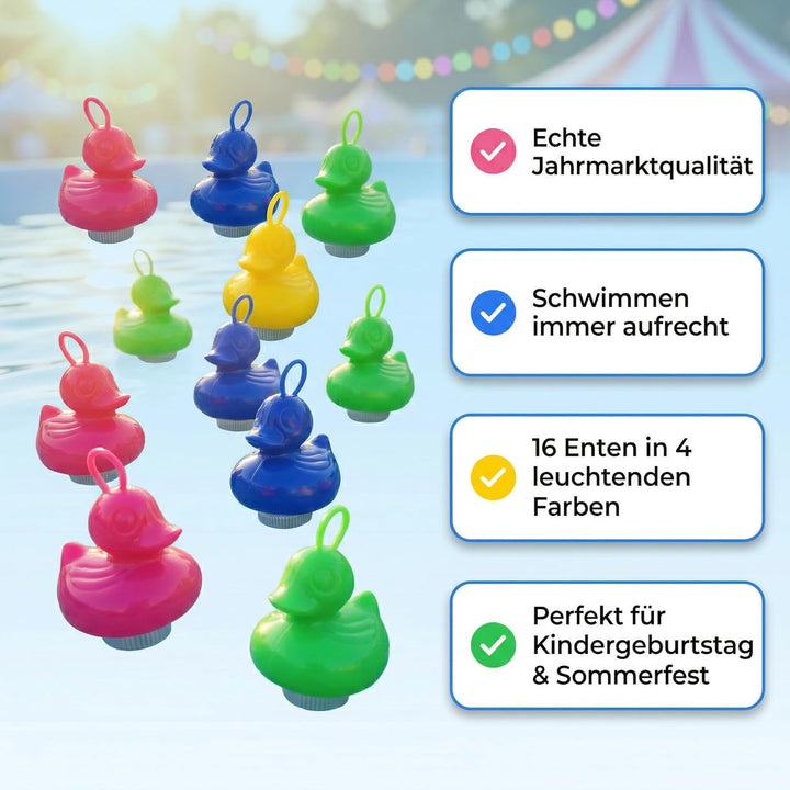 AMLI Enten Angeln | 16x bunt Entchen mit Öse & Gewicht | Entenangeln Spiel Wasser gross | Perfekt fü