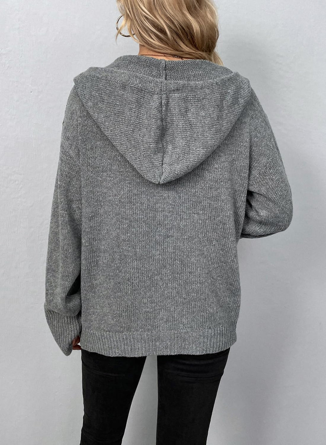 Vcindai Damen Langarm Grobstrickjacke Kurz Strickjacke Herbst Winter Strickmantel mit Kapuze S Grau,