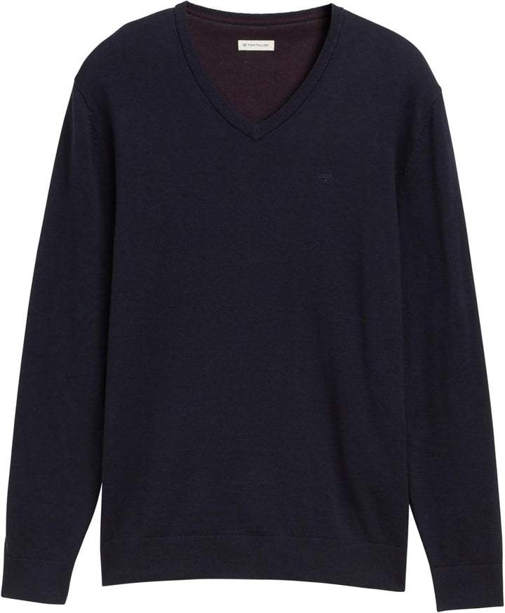 TOM TAILOR Herren Strickpullover mit V-Ausschnitt S 13160 - Knitted Navy Melange, S 13160 - Knitted