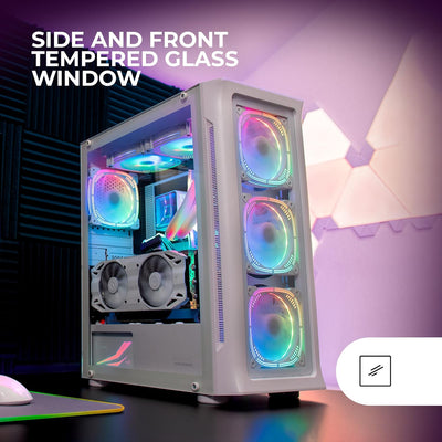 Mars Gaming MC-NEO Weiss, XXL E-ATX Gaming Tower, Gehärtetes Glas Seiten und Frontfenster, 4X ARGB 1