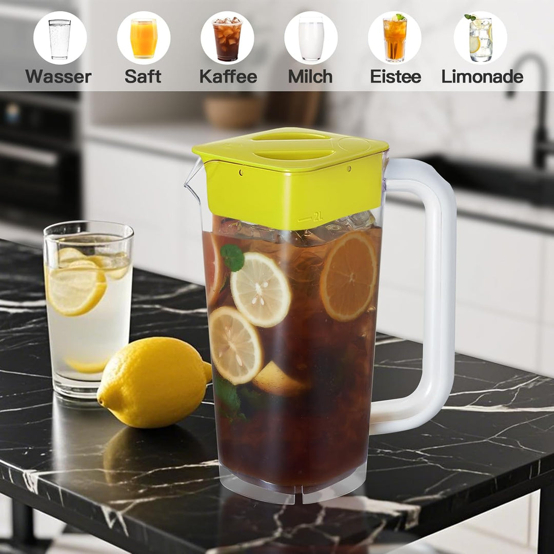 CURTA krug 2liter Wasserkrug Mit Deckel Mit Griff mit Skala, Kunststoff Für kühlschrank,2 liter pitc