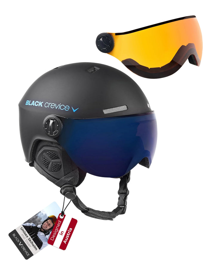 Black Crevice Unisex -Erwachsene Skihelm Arlberg mit 2 Visier S (51-54) schwarz/blau, S (51-54) schw