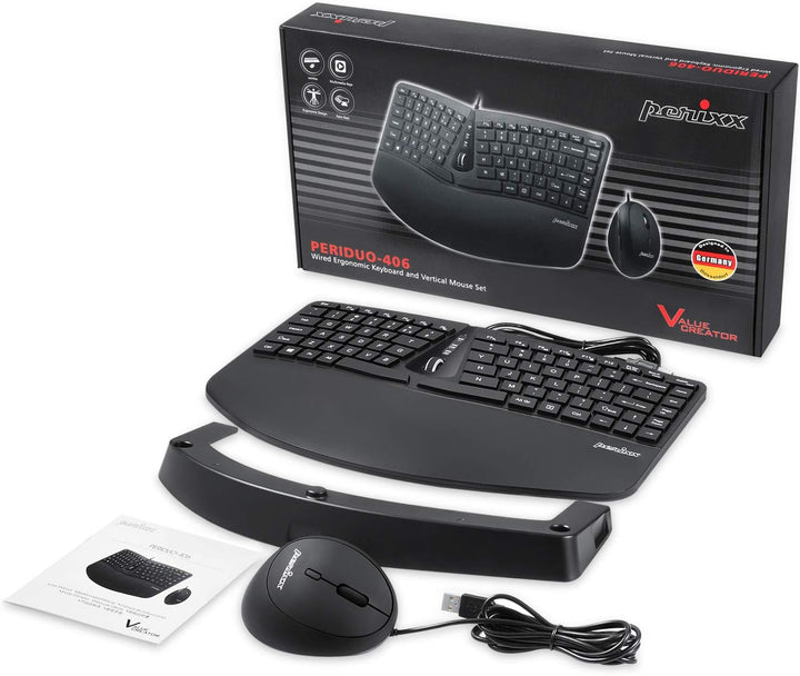 Perixx,11647,Periduo-406, AA8Ergonomische kompakteTastatur und VertikaleMaus Set, Geteiltes Tastenfe