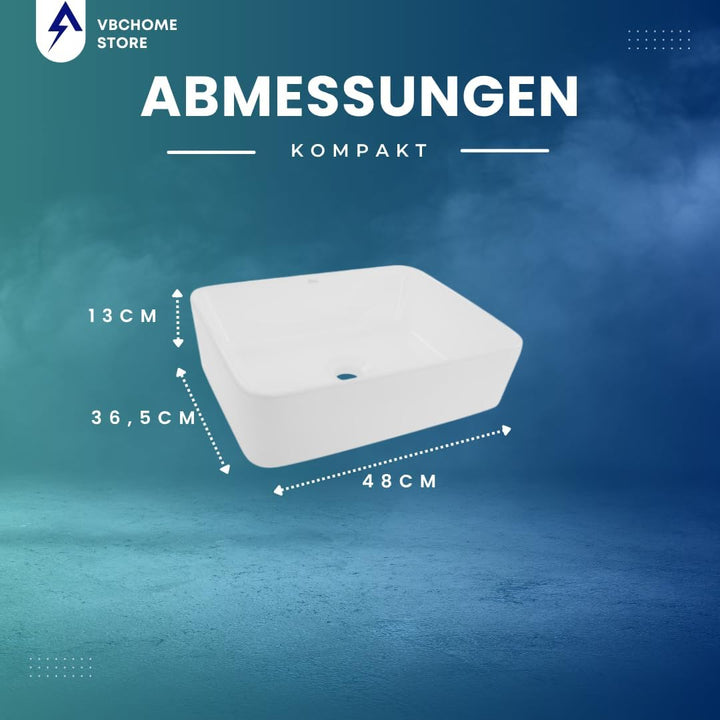 VBChome Badmöbel 50x40 cm Weiss Aufsatzwaschbecken ohne Hahnloch 48x37 cm Aufsatzwaschtisch Waschbec