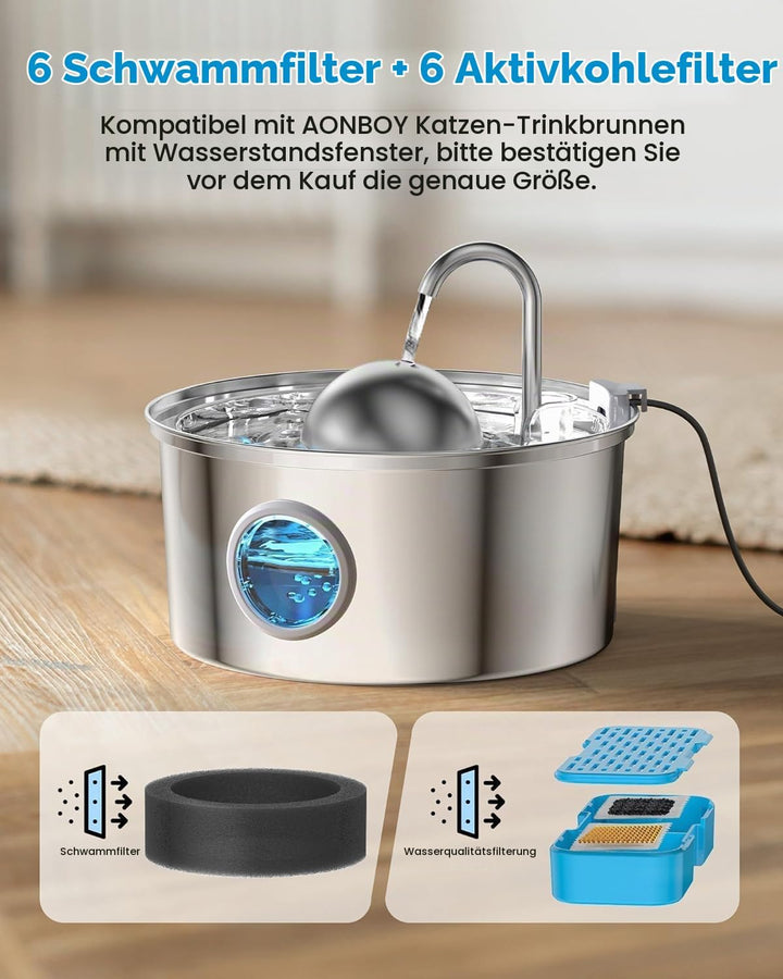 AONBOY Filter für Katzenbrunnen, 12 Stück Filter + 12 Stück Schaumstofffilter, Mehrfach-Filterung, I