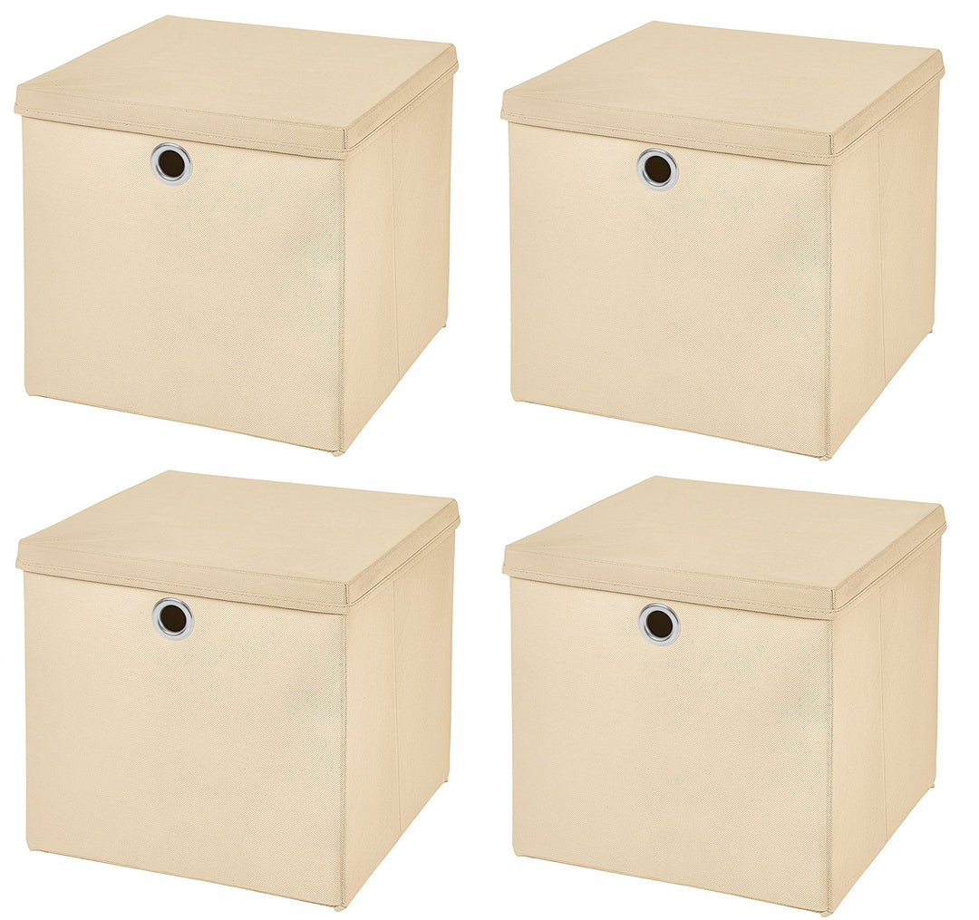 StickandShine 4er Set Creme Faltbox 28 x 28 x 28 cm Aufbewahrungsbox faltbar mit Deckel, Creme