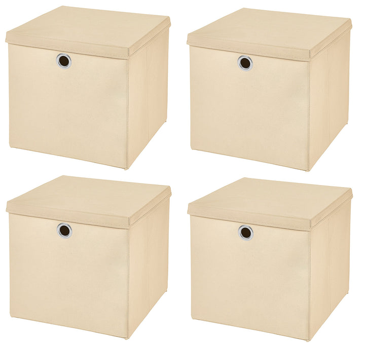 StickandShine 4er Set Creme Faltbox 28 x 28 x 28 cm Aufbewahrungsbox faltbar mit Deckel, Creme