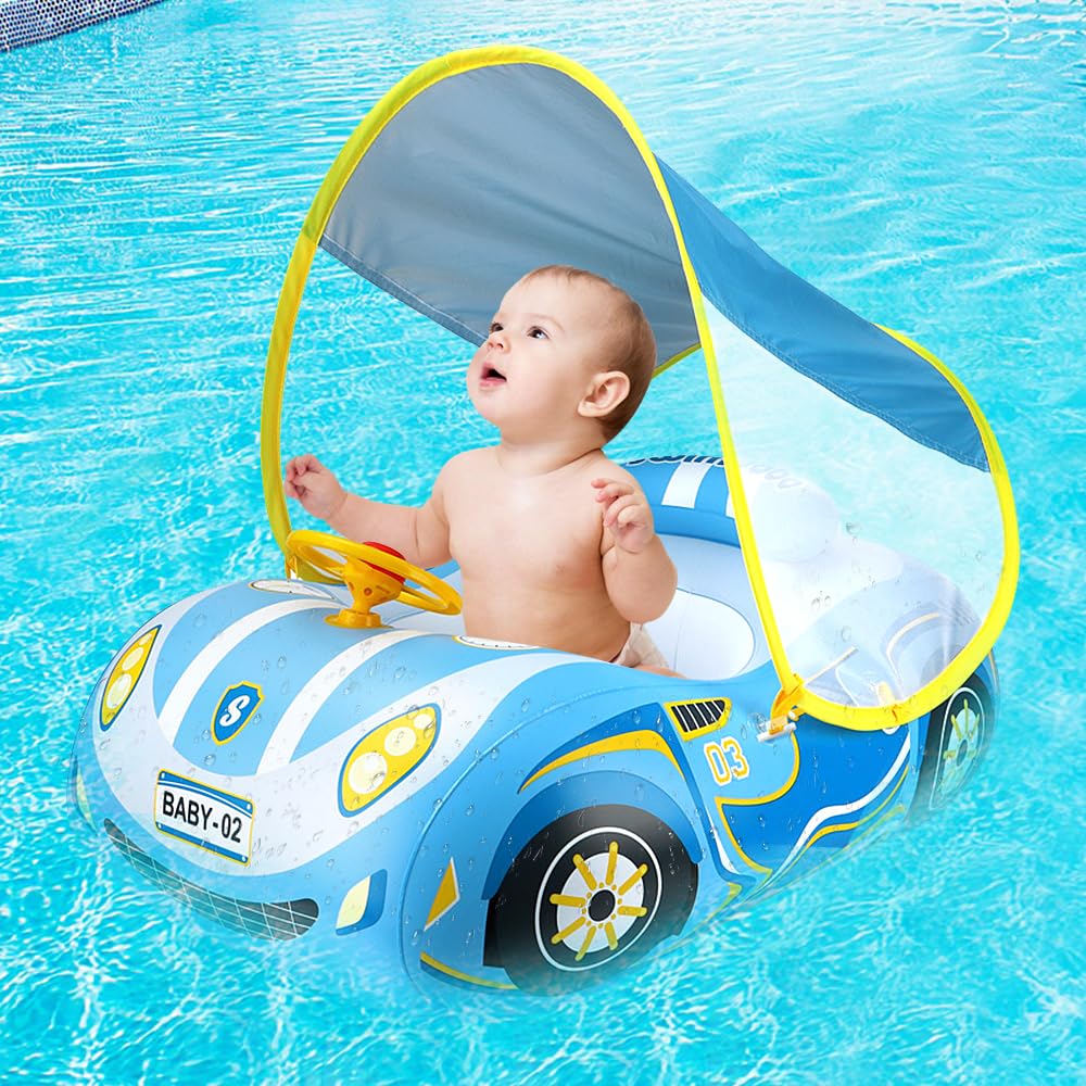 Baby Schwimmring mit Sonnendach, Baby Schwimmring Aufblasbarer, UPF50+ Sonnenschutz, für Pool Party