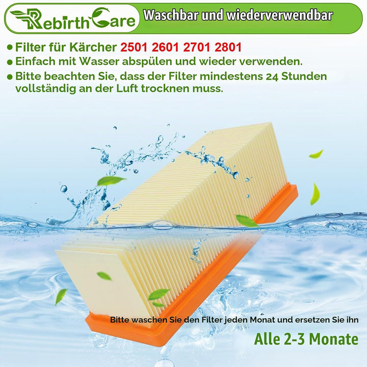 Rebirthcare 2 stück 6.414-498.0 filter für kärcher a 2701, a2731 pt, a 2801 plus, se 2001, se 3001,