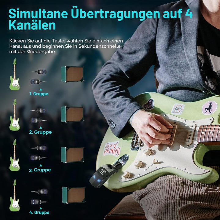 LEKATO 2,4 GHz kabelloses Gitarrensystem, kabelloser Gitarrensender und -empfänger, wiederaufladbare