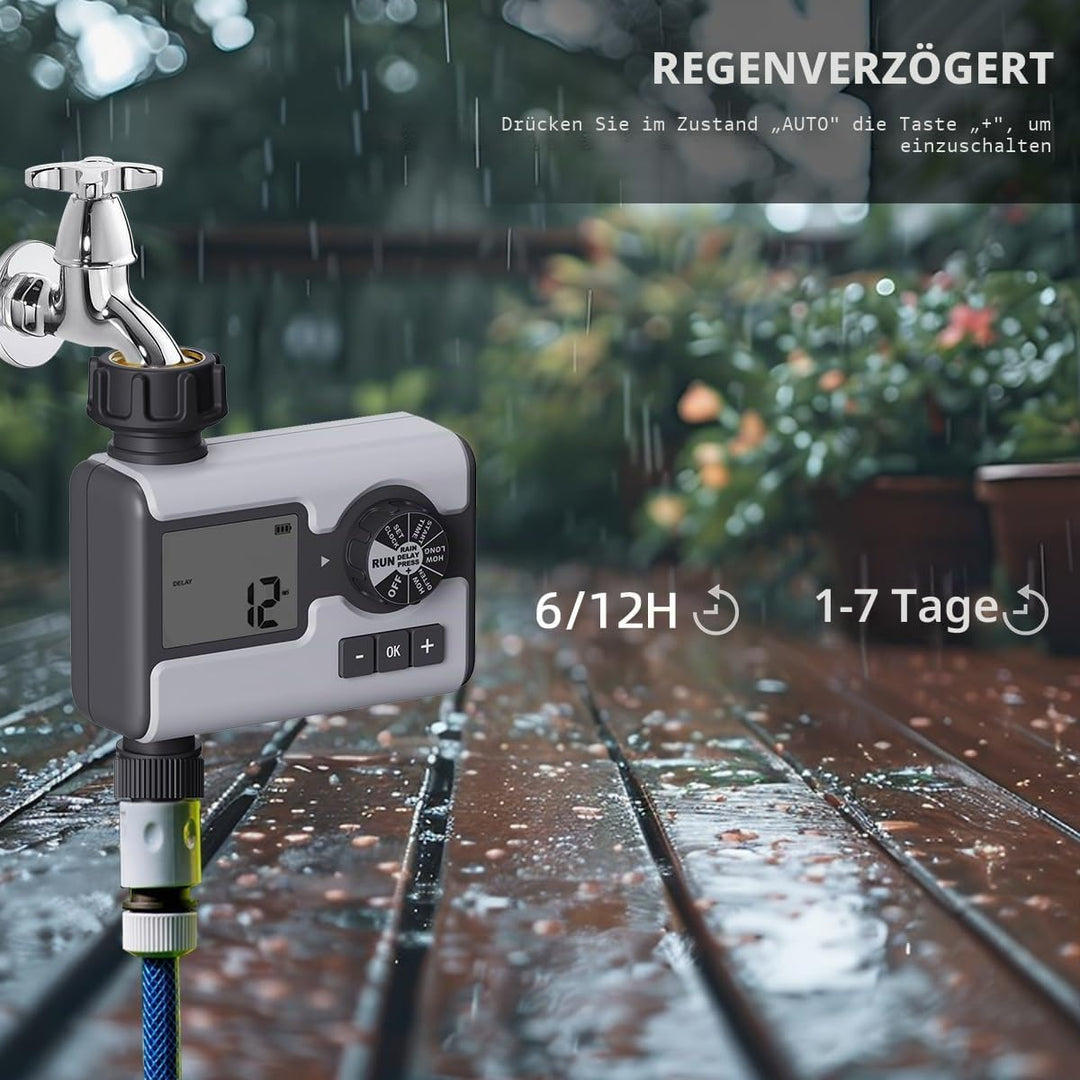 Bewässerungscomputer mit LCD-Display [1 Ausgang] – 3 Programme × Regenverzögerung | Auto-Bewässerung