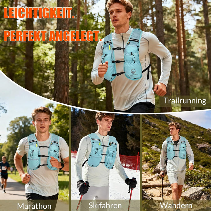 Laufweste Damen mit 2L TPU Trinkblase/500ml Trinkflasche, Leichter Trinkrucksack Laufen Herren 6L, R