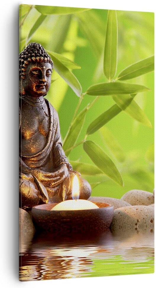 Bilder auf Leinwand 55x100cm Leinwandbild mit Rahmen Buddhismus Feng Shui Spa Bambus Gross Wanddeko