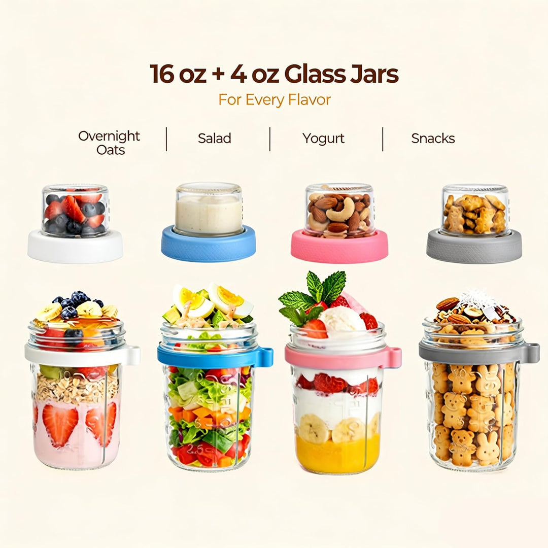 VITEVER 4er Overnight Oats Gläser, 16 oz Doppelwandige Joghurt-Parfait-Becher mit Deckel, Glasbehält