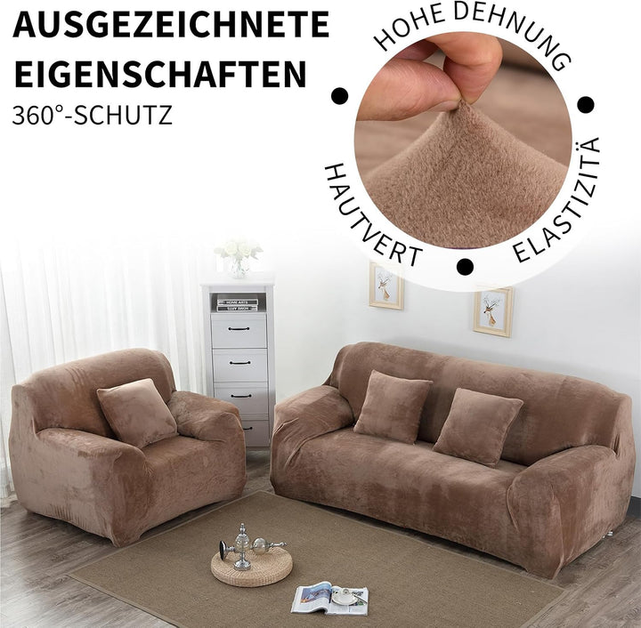 PETCUTE Sofabezüge Elastische 2 Sitzer Sofabezüge Dicke couchbezug Sofa Überwürfe Sofahusse Kamel 2