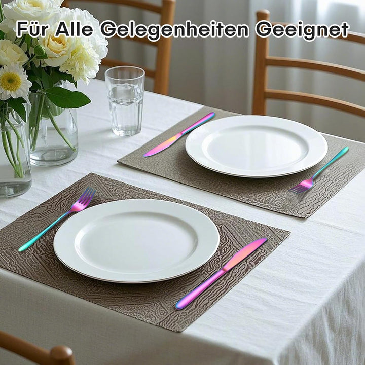 Besteck Set Regenbogen, HONKKU 30 Teilig Besteckset für 6 Personen, Edelstahl Essbesteck Set mit Abe