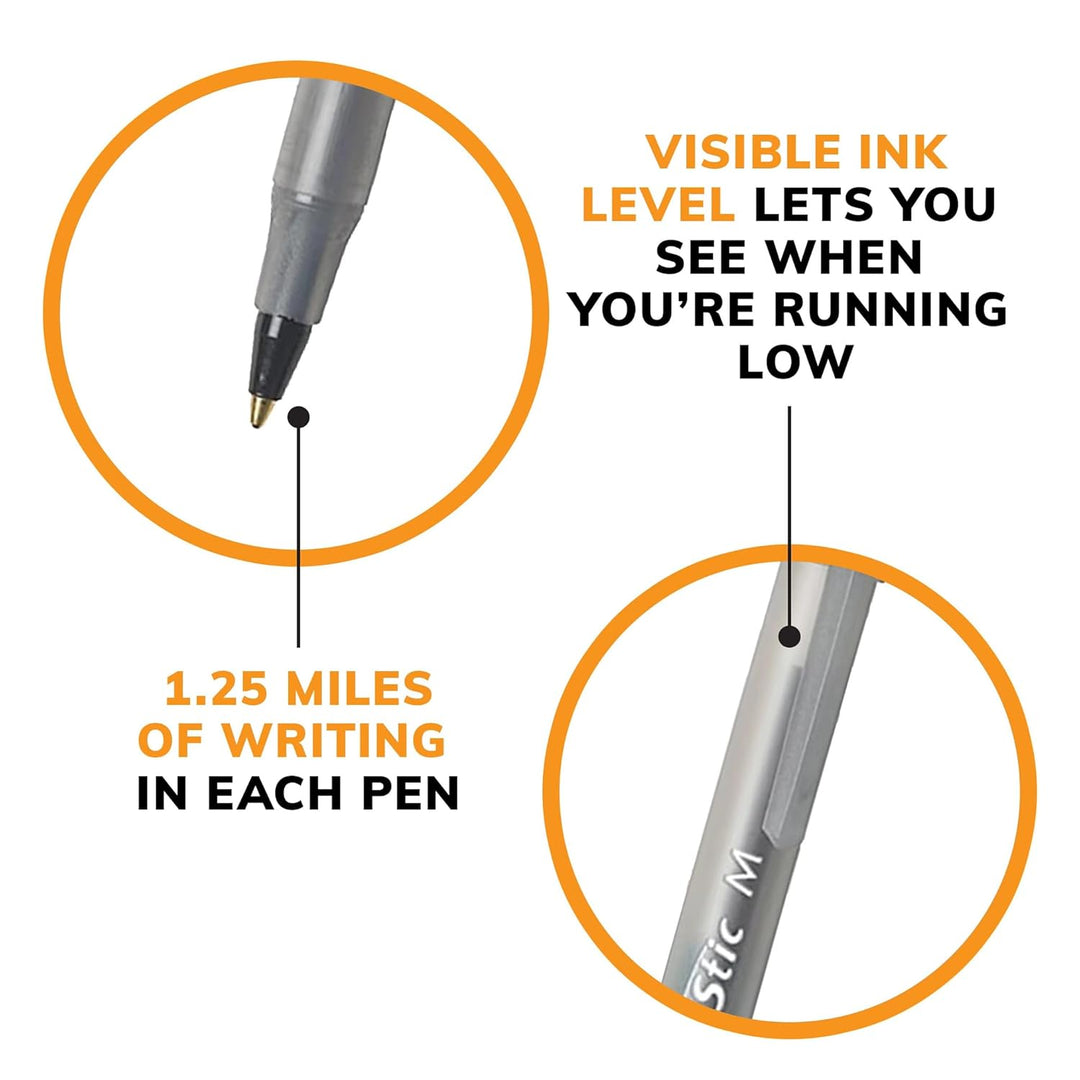 BIC Round Stic Xtra Life Kugelschreiber, mittlere Spitze, 1,0 mm, Schwarz, 12 Stück