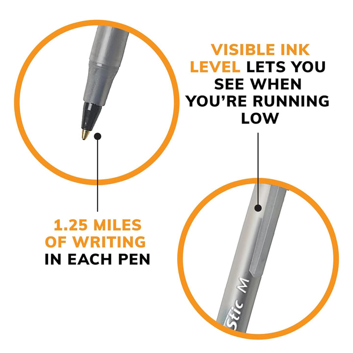 BIC Round Stic Xtra Life Kugelschreiber, mittlere Spitze, 1,0 mm, Schwarz, 12 Stück