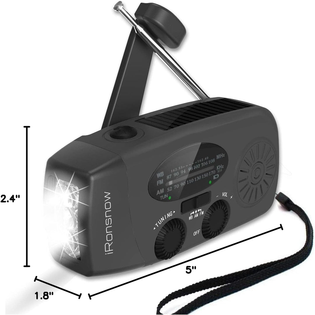 iRonsnow Notfall-Solarradio, Tragbare Kurbelradio mit LED-Taschenlampe, SOS-Alarm, AM/FM/WB Solar Wi
